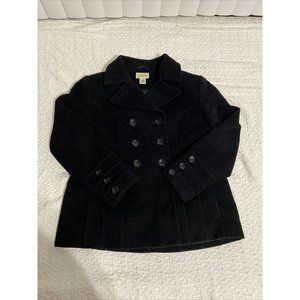 St Johns Bay Sz L Black Peacoat Wool Nylon Cashmere Coat Lined Double Breasted